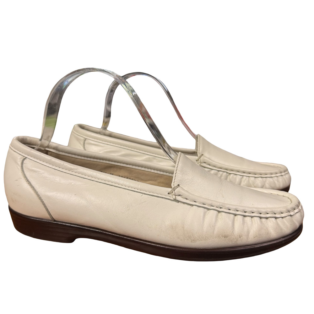 Sas Simplify Slip On White Leather Loafers Shoes Flats Comfort Casual sz 8.5 M